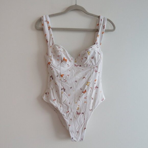 WEWOREWHAT Vintage Danielle One Piece Swimsuit White Butterfly Print - Size M - Picture 2 of 15